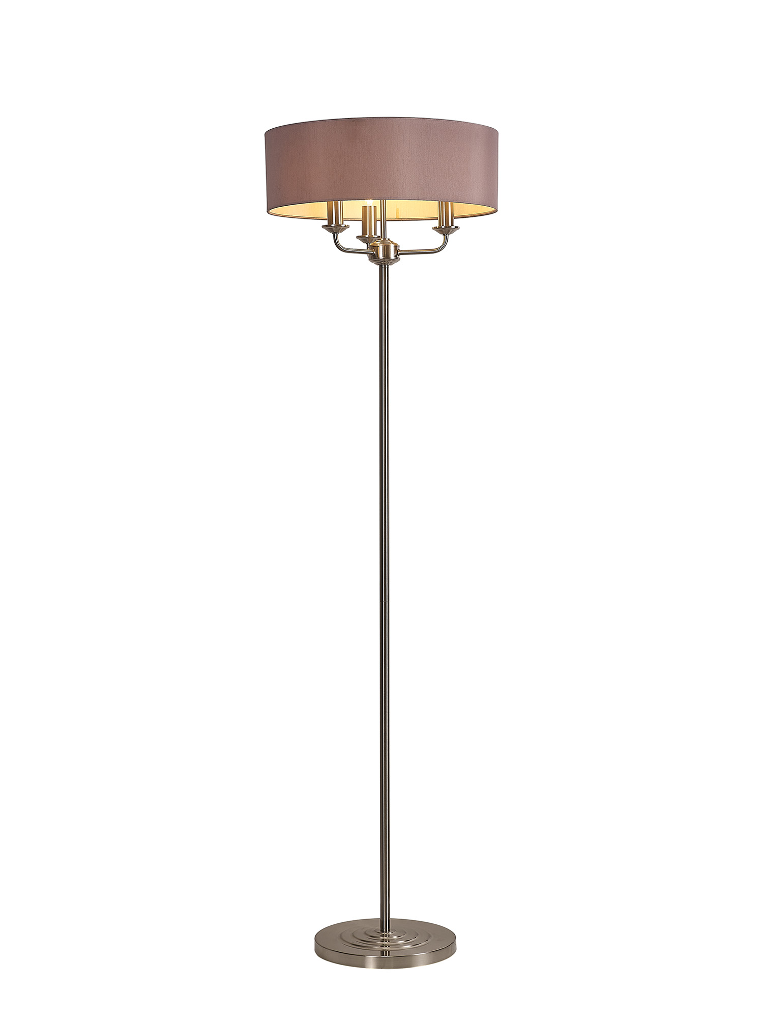 DK0926  Banyan 45cm 3 Light Floor Lamp Satin Nickel, Taupe